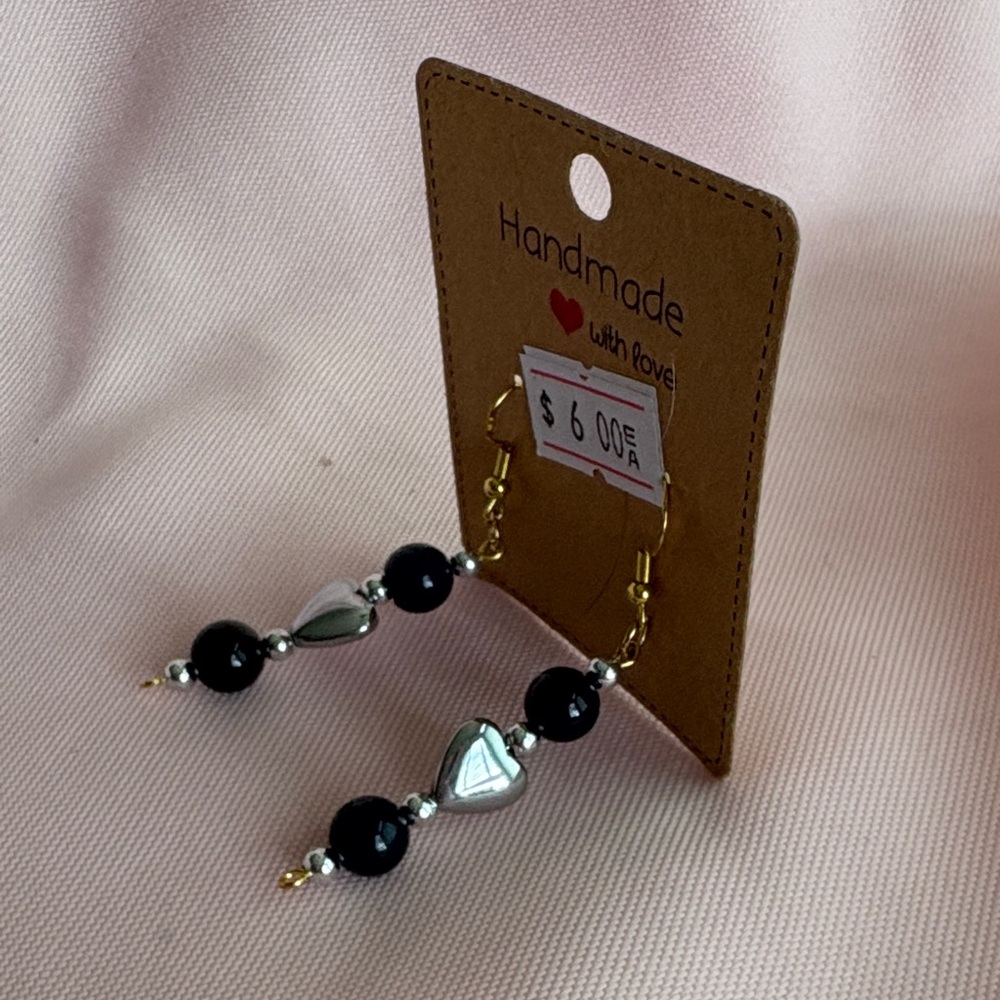 Handmade Silver Heart Beaded Earrings